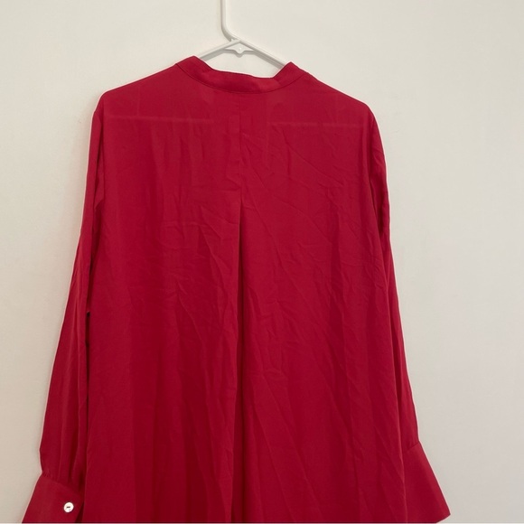 NEW NWT H&M Plus Size Red Pleated V-Neck Long Sleeve Shirt Dress Shift Dress 22 - Picture 13 of 16